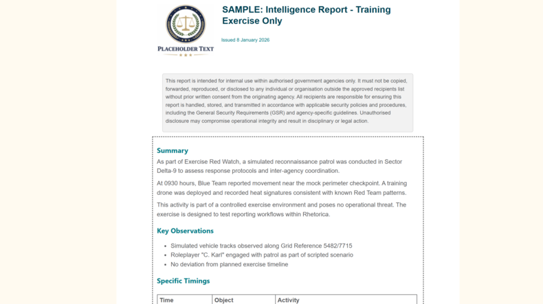 Screenshot of a report with lots of the content filled out