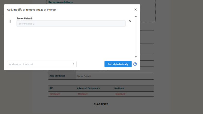 Screenshot of a modal which allows a user to pick a metadata field