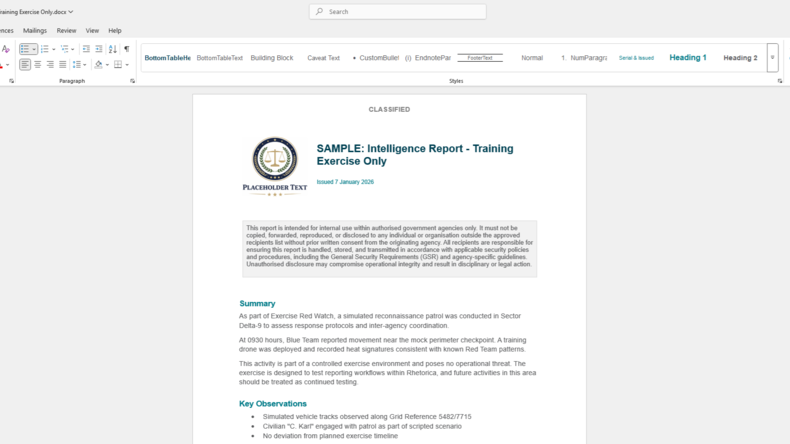 Screenshot of the same report but as a Microsoft docx file