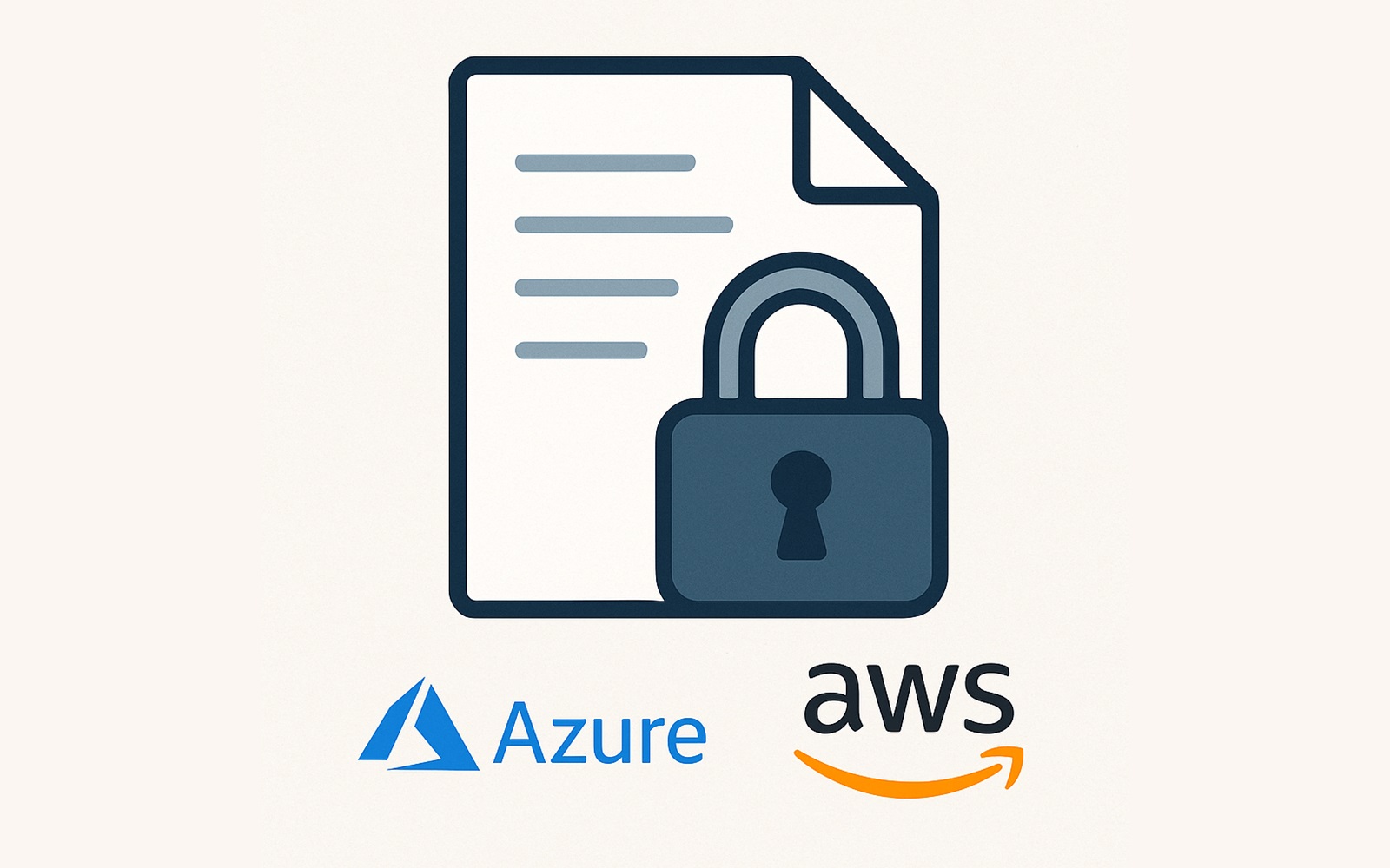 An image showing a padlock on a file, with the Azure and AWS logos